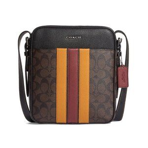 Coach CB907 Men's Hudson Crossbody 21 Bag Signature Varsity Stripe NEW Mahogany